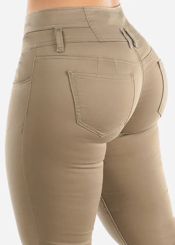 Low Rise Butt Lifting Khaki Skinny Jeans sold by Moda