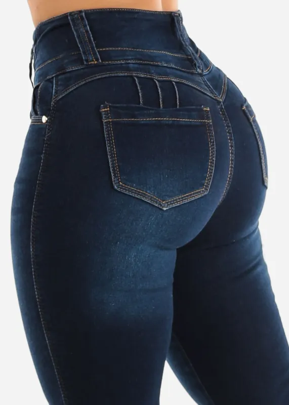 High Waisted Butt Lifting Dark Wash Skinny Jeans sold by Moda