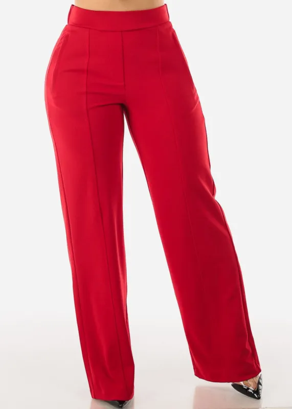Red High Waist Wide Leg Stretch Dress Pants sold by Moda