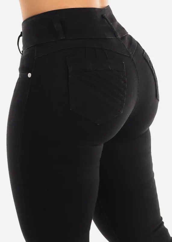Black High Waist Levantacola Skinny Jeans sold by Moda