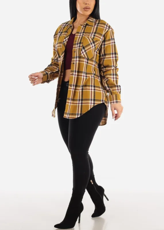 Oversize Plaid Button Down Shacket Ochre sold by Moda