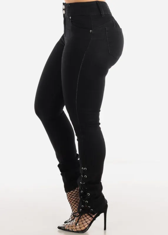 Levantacola Black Skinny Jeans w Lace Up Sides sold by Moda