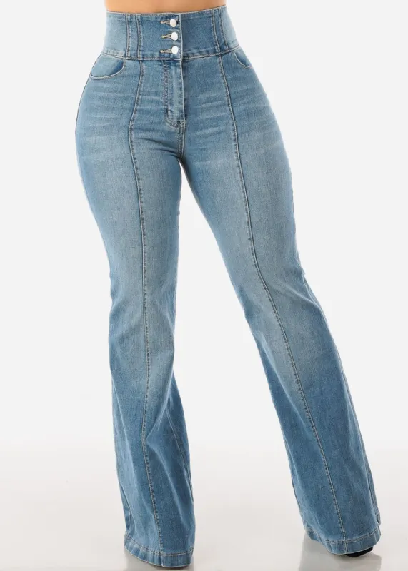 Super High Waisted Flared Jeans Light Wash sold by Moda