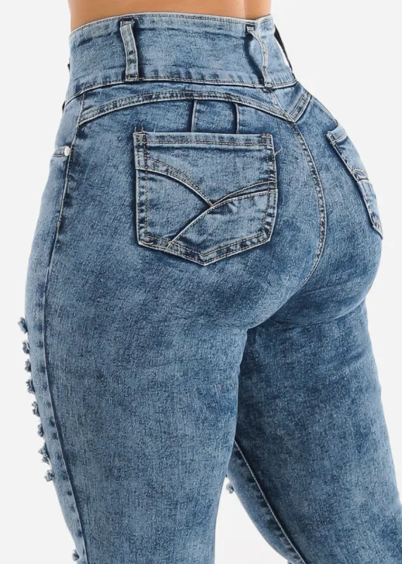 Butt Lifting Distressed Acid Wash Skinny Jeans sold by Moda