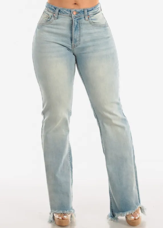 High Waist Wide Leg Light Denim Jeans w Raw Hem sold by Moda