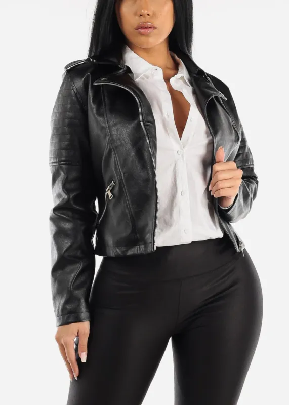 Black Zip Up Moto Jacket sold by Moda