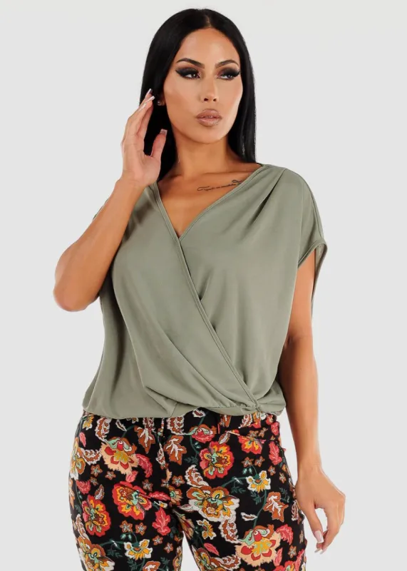 Short Sleeve Surplice Top Sage sold by Moda