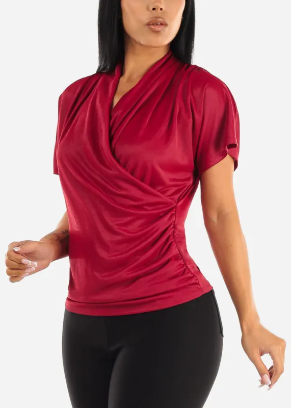 Short Dolman Sleeve Surplice Blouse Dark Red sold by Moda