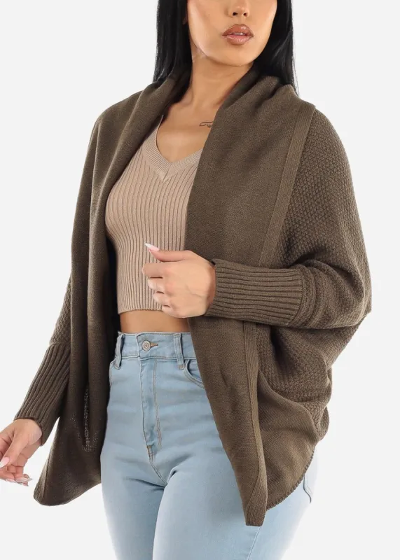 Long Dolman Sleeve Knitted Cardigan Olive sold by Moda