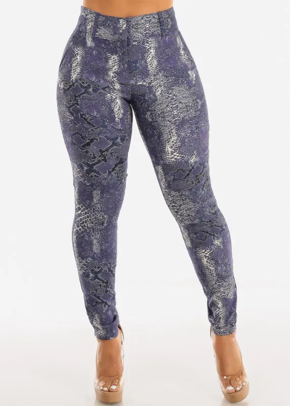 High Waist Snake Print Dressy Skinny Pants Purple sold by Moda