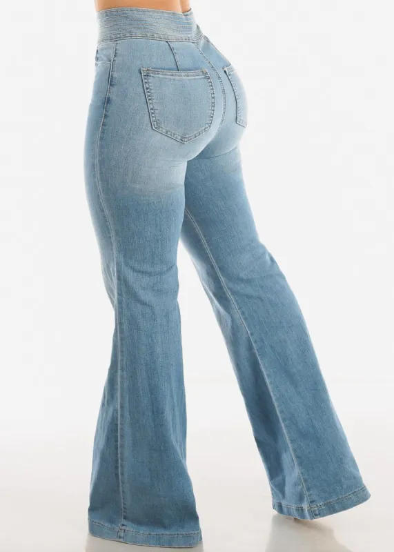 High Waisted Butt Lifting Bell Bottom Jeans Light Blue sold by Moda