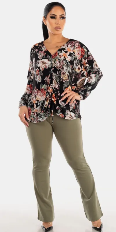 Olive Flared Dressy Pants Floral Top sold by Moda