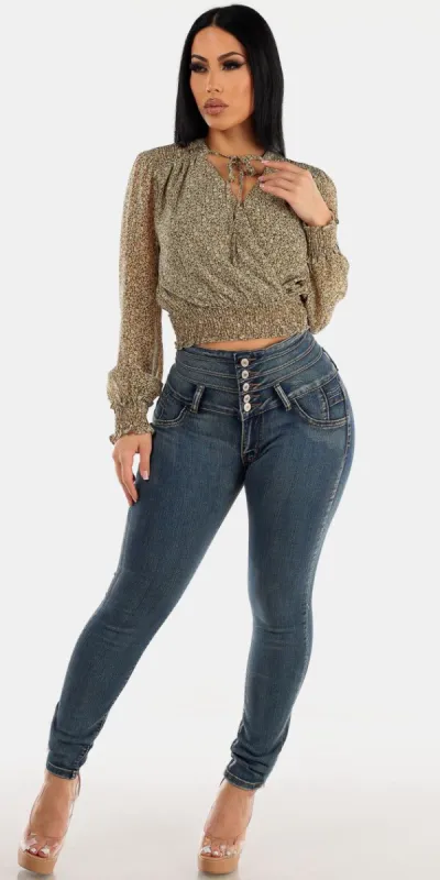 Butt Lift Skinnies Floral Blouse Look sold by Moda