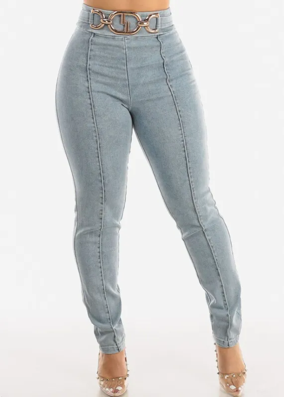 High Waist Denim Stretch Skinny Pants Acid Wash sold by Moda