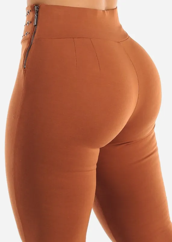 Butt Lifting High Waist Skinny Pants Light Brown sold by Moda