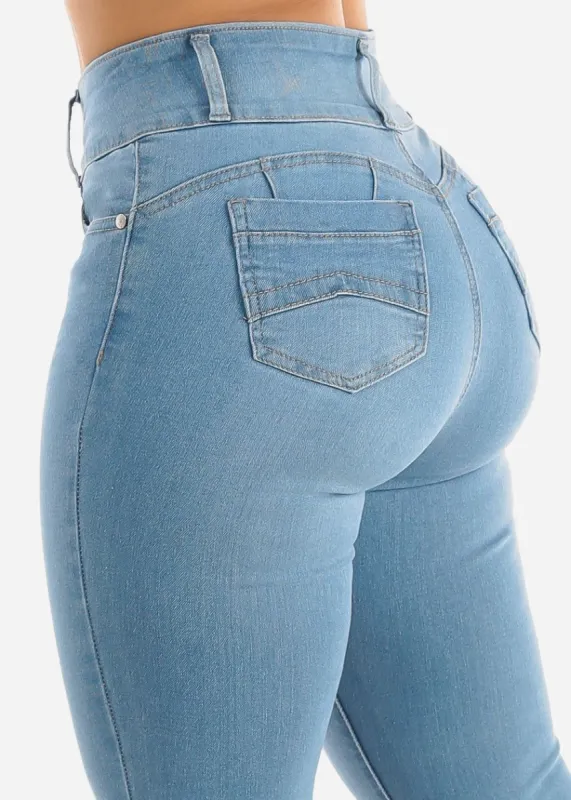 High Waist Butt Lifting Light Blue Skinny Jeans sold by Moda