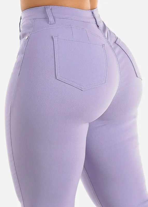 Button Up Hyper Stretch Butt Lifting Skinny Pants Lilac sold by Moda