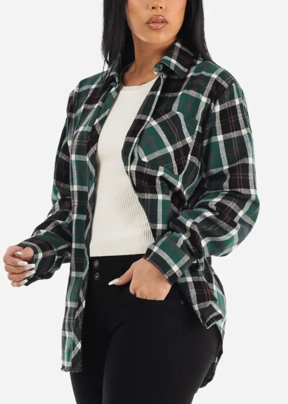 Oversize Plaid Button Down Shacket Black sold by Moda