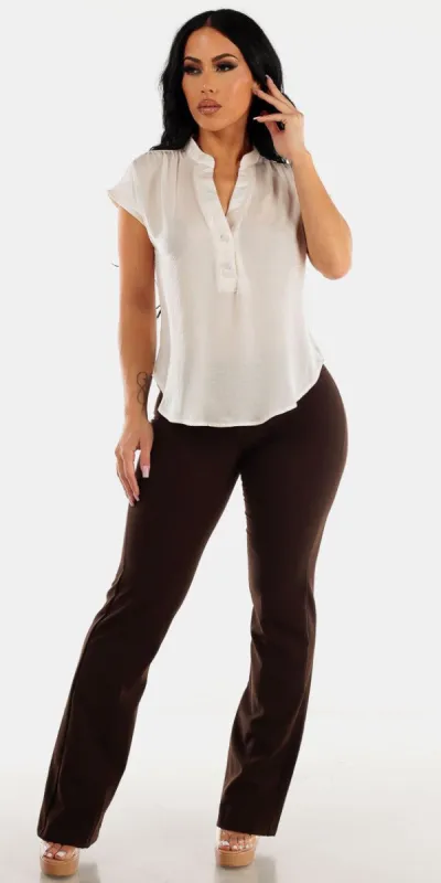 Brown Bootcut Pants Blouse Set sold by Moda