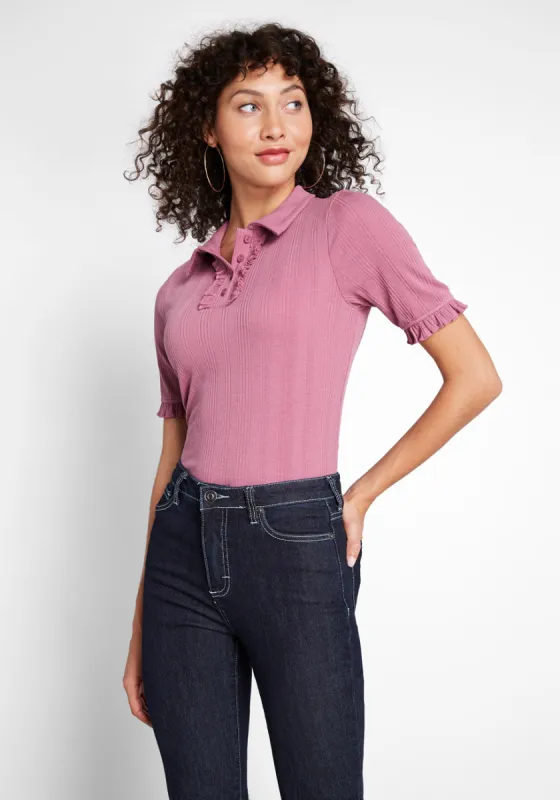Daily Wins Ribbed Polo Top sold by Modcloth