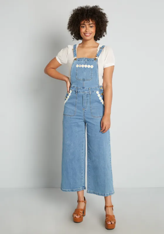 My Daisy Days Embroidered Denim Overalls sold by Modcloth