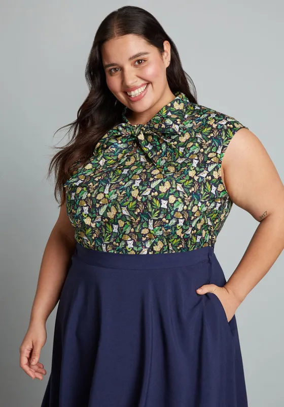 ModCloth X Retrolicious Woodsy Winters Tie-Neck Top made by Retrolicious