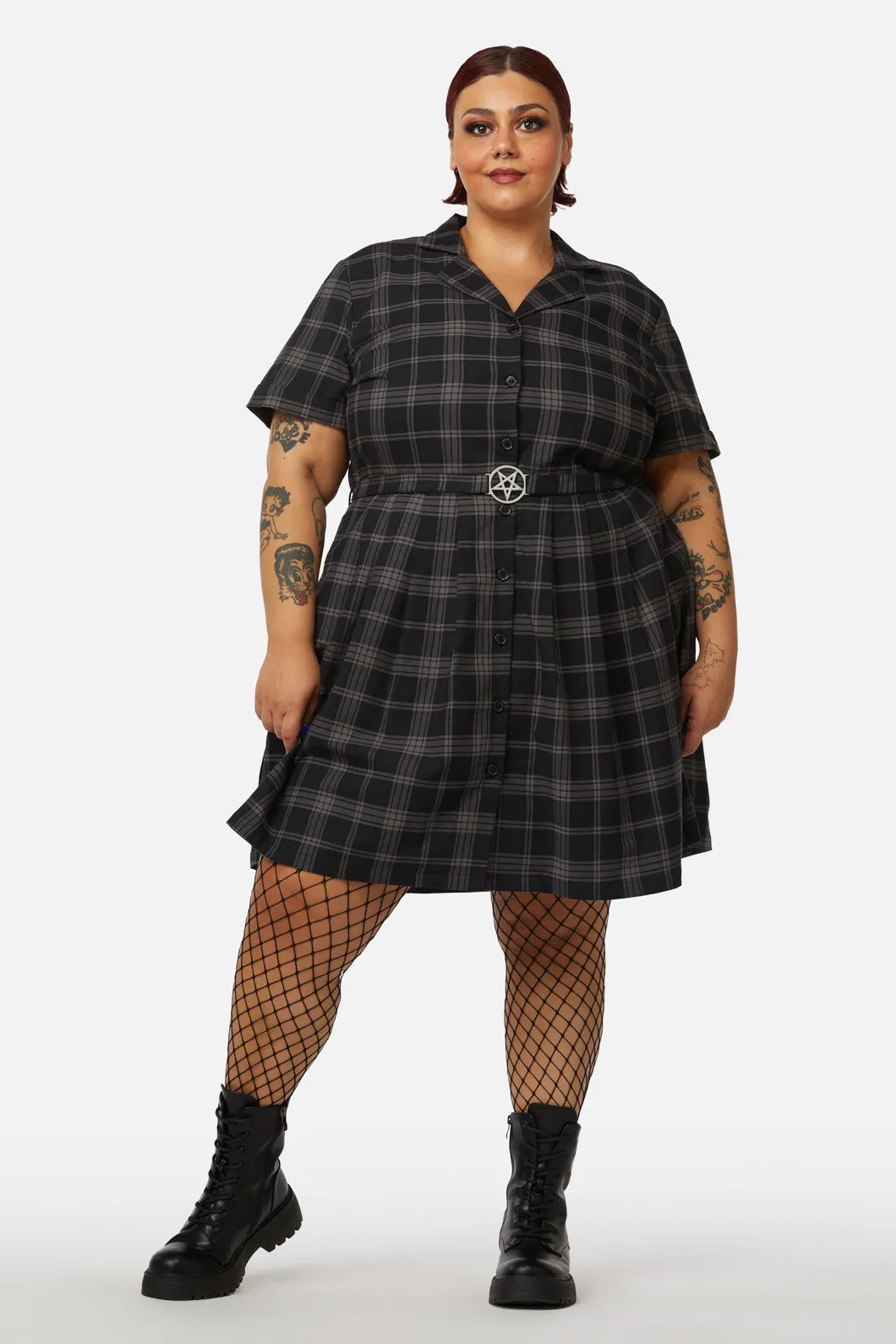 Curve Victoria Tartan Pleated Dress sold by Modcloth