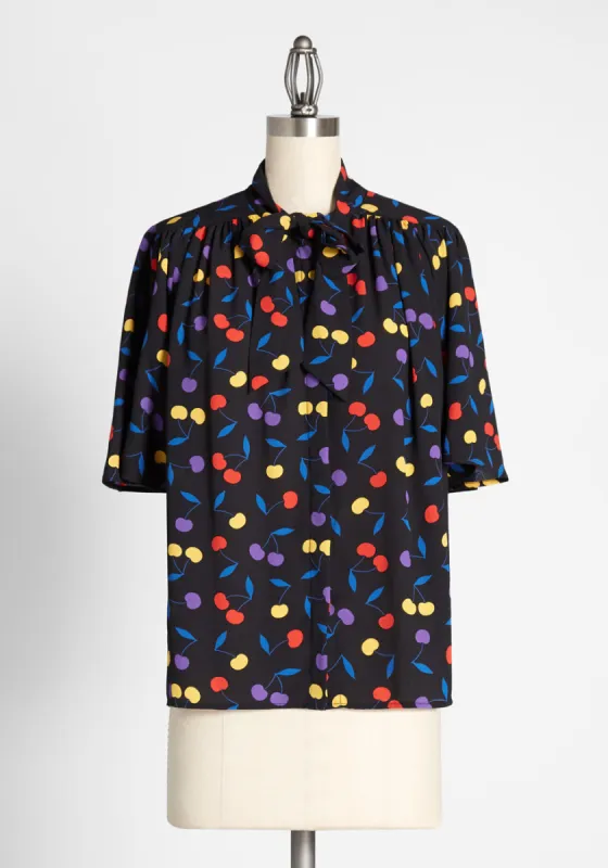 Cheers for Cherries Tie-Neck Blouse sold by Modcloth
