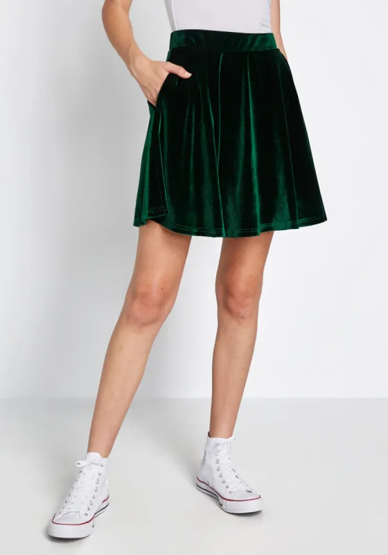 Just This Sway Velvet Skater Skirt sold by Modcloth