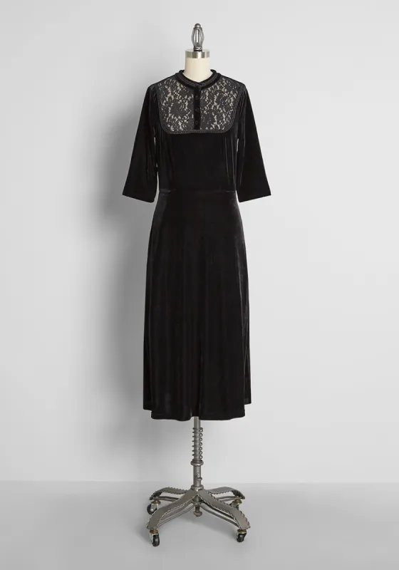 Casting Elegant Shadows Velvet Midi Dress sold by Modcloth