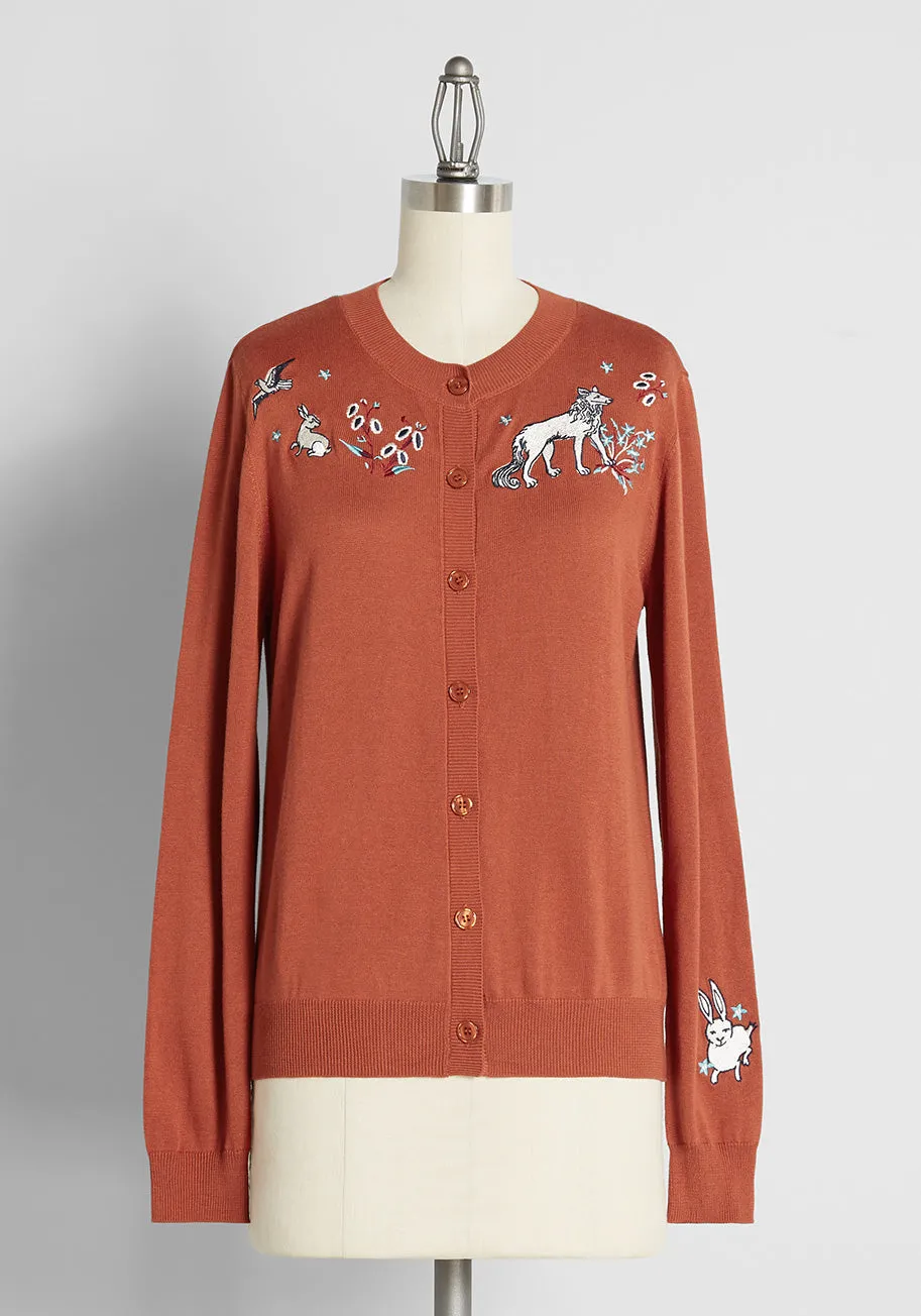 Terrestrial Dreamscape Embroidered Cardigan sold by Modcloth
