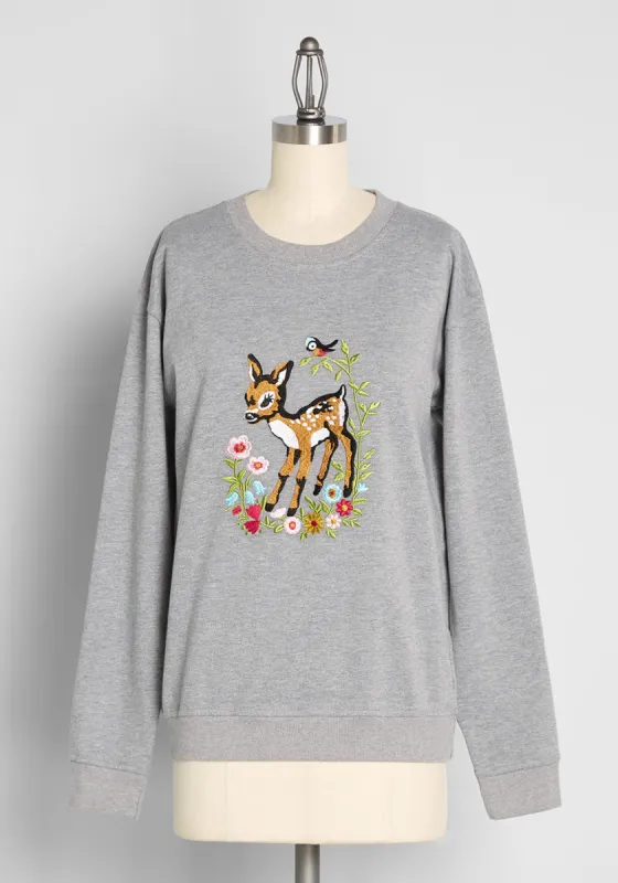 Deer To My Heart Embroidered Sweatshirt sold by Modcloth