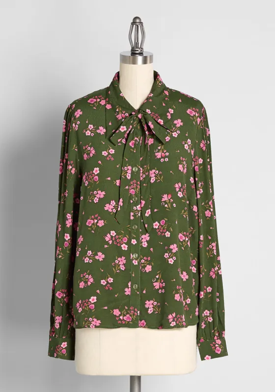 Wildflowers In The Wind Tie-Neck Blouse sold by Modcloth