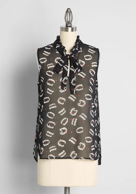 Bite Me I'm Fang-tastic Tie-Neck Blouse sold by Modcloth