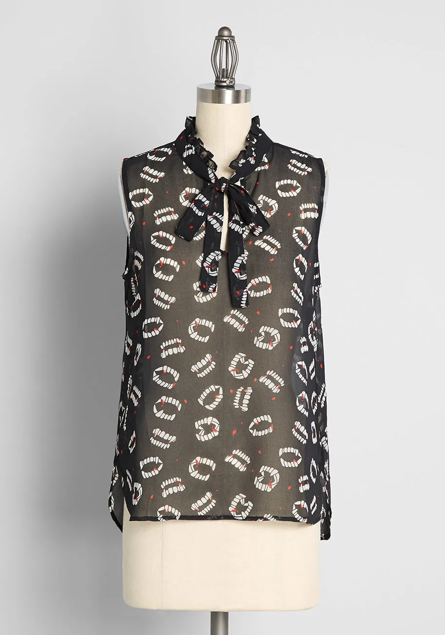 Bite Me I'm Fang-tastic Tie-Neck Blouse sold by Modcloth