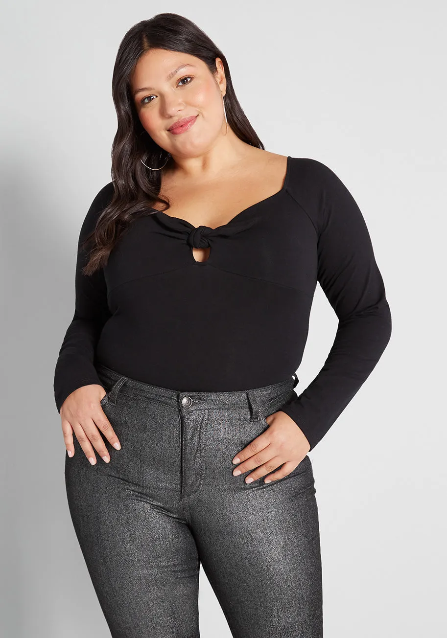I Could Bow On Tie-Front Long Sleeve Bodysuit sold by Modcloth