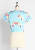 Modcloth X Collectif Curious And Colorful Cats Puff Sleeve Top sold by Modcloth