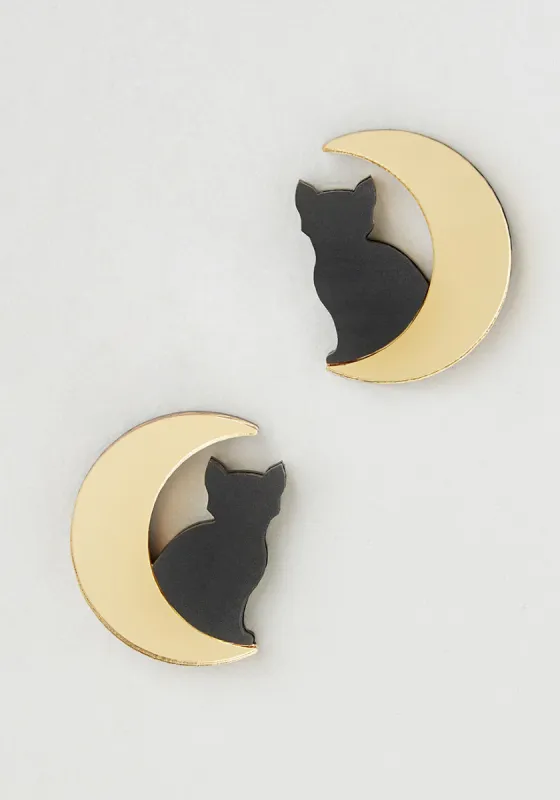 Mew At The Moon Earrings sold by Modcloth