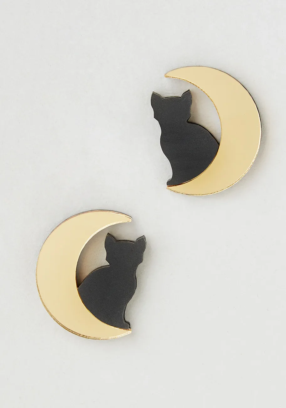 Mew At The Moon Earrings sold by Modcloth