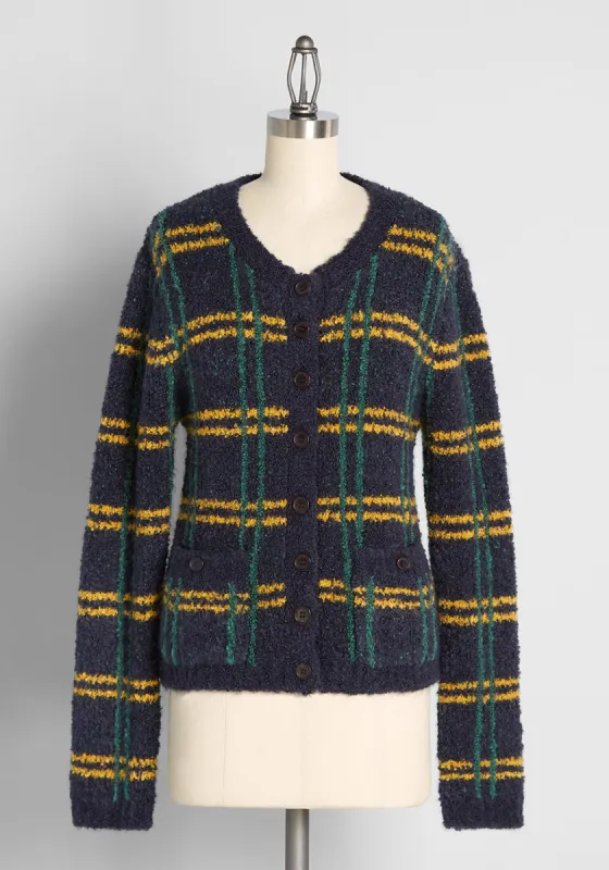 So Fab, So Plaid Bouclé Cardigan sold by Modcloth