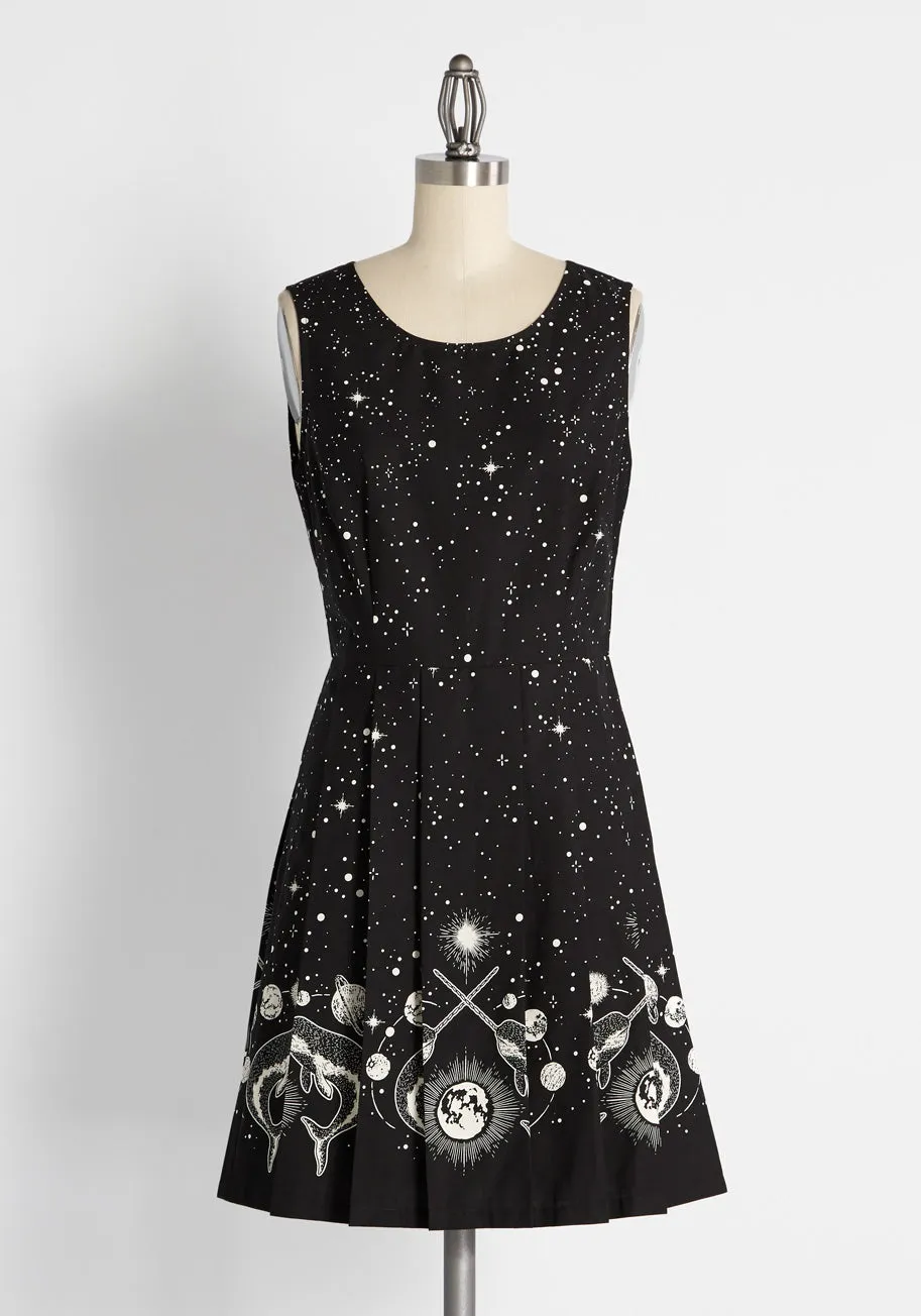Galactic Aquatic Fit and Flare Dress sold by Modcloth