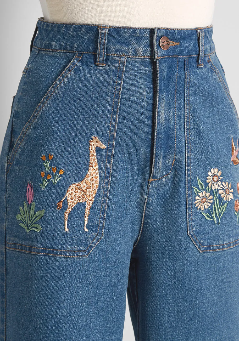 Standing Tall and Proud Embroidered Wide-Leg Jeans sold by Modcloth product image thumbnail 3