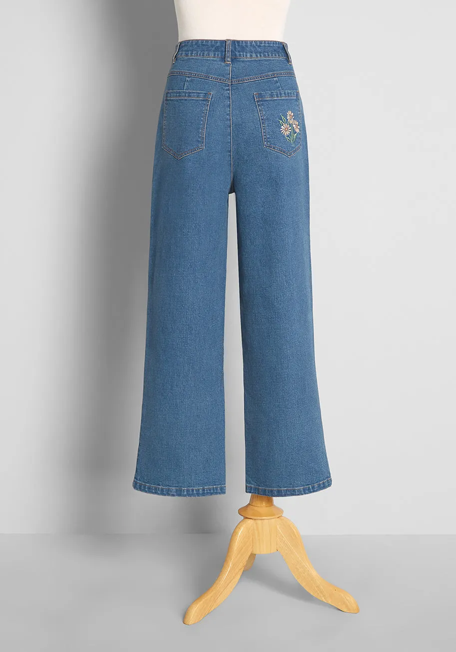 Standing Tall and Proud Embroidered Wide-Leg Jeans sold by Modcloth product image thumbnail 2
