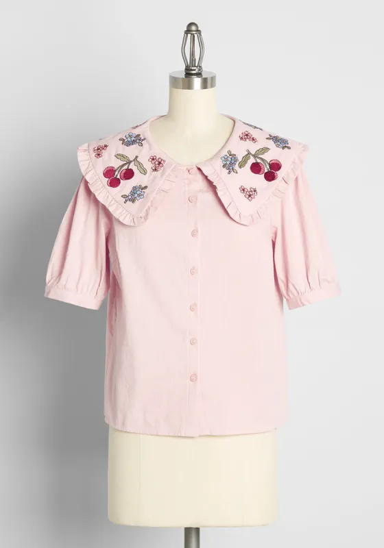 Cherry Blossom Bouquet Embroidered Blouse sold by Modcloth