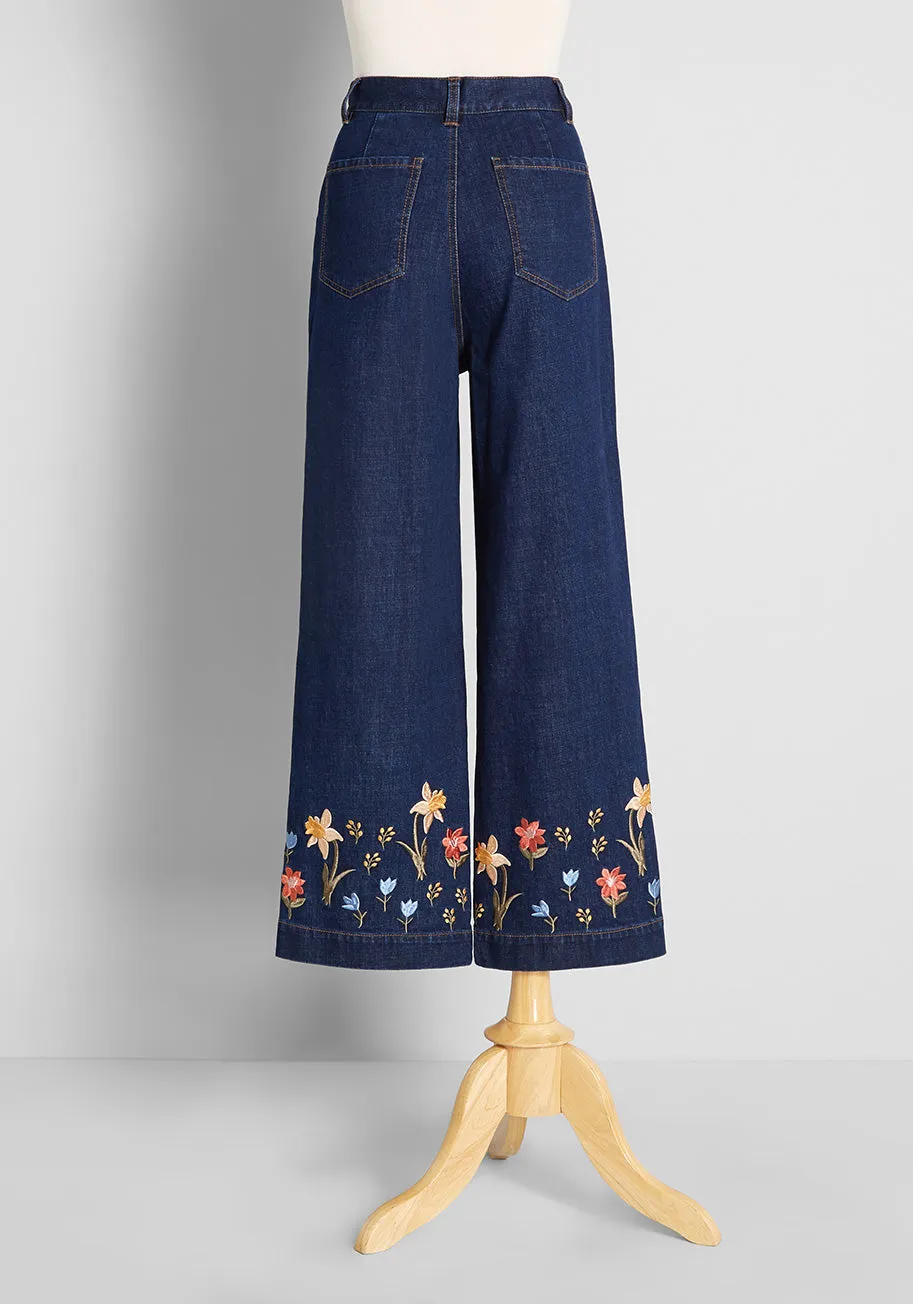 Flower Grazing Embroidered Wide-Leg Jeans sold by Modcloth product image thumbnail 2