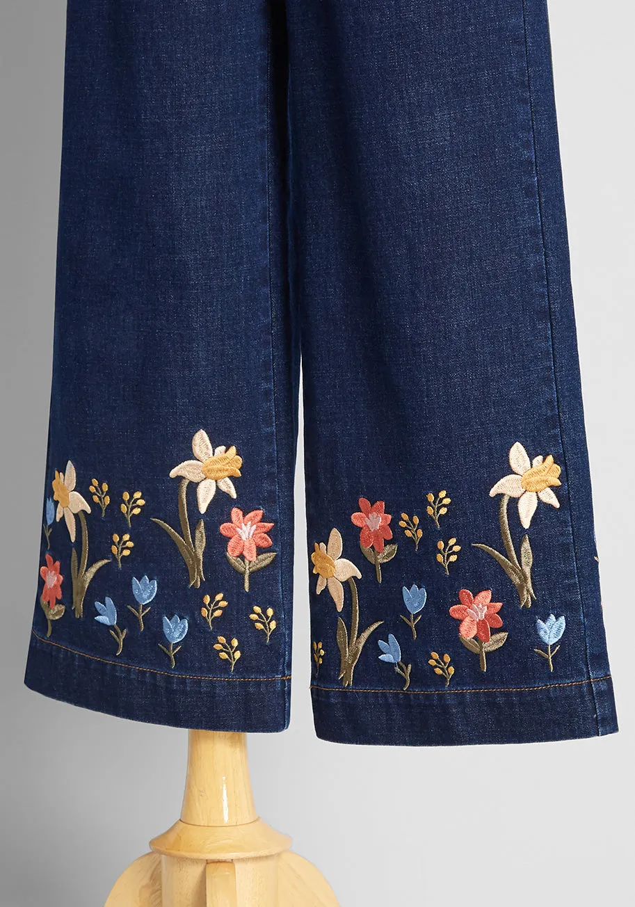 Flower Grazing Embroidered Wide-Leg Jeans sold by Modcloth product image thumbnail 3