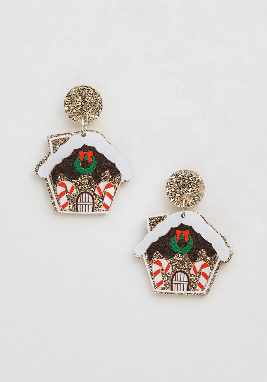 The Winning Gingerbread House Dangle Earrings sold by Modcloth