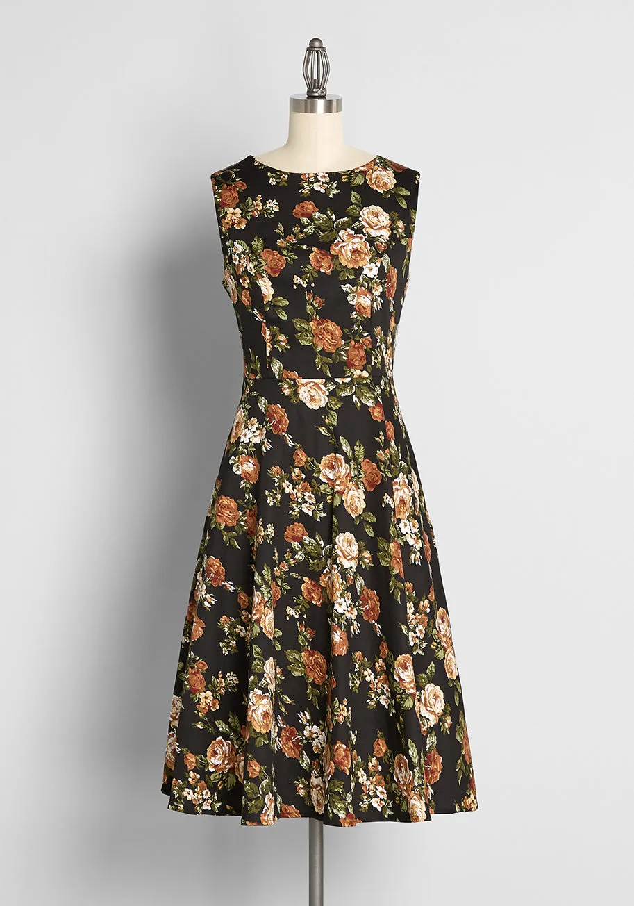 Rendezvous in the Rose Garden Fit and Flare Dress sold by Modcloth