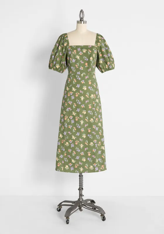 Promising In Posies Midi Dress sold by Modcloth