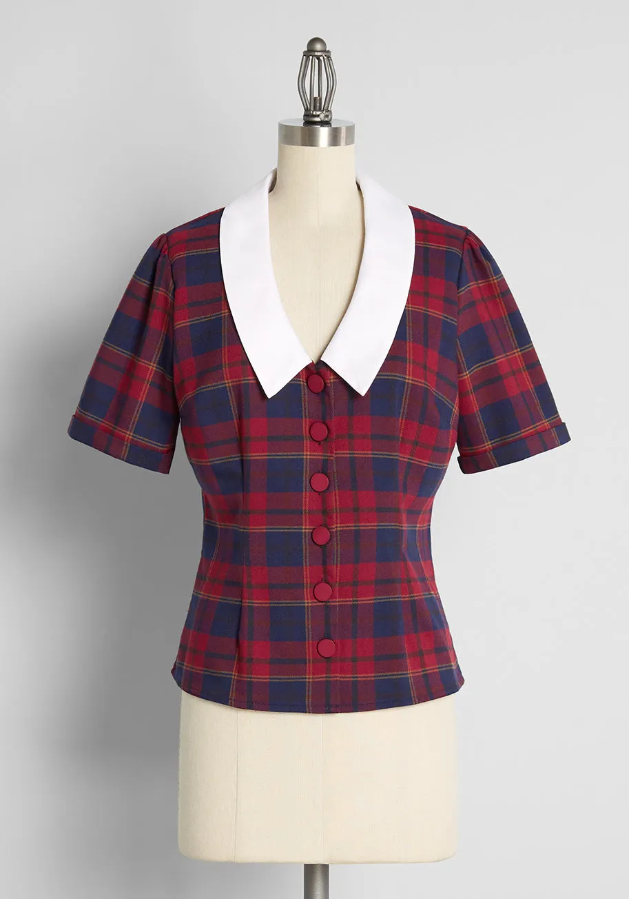 ModCloth x Collectif Plaid to Be Back Button-Up Blouse sold by Modcloth